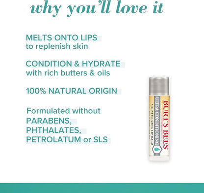 Burt's Bees 100% 天然保湿润唇膏，适用于干裂嘴唇，超强修护唇部 - 2 件装 - 可可脂、乳木果油和可可脂，无香型