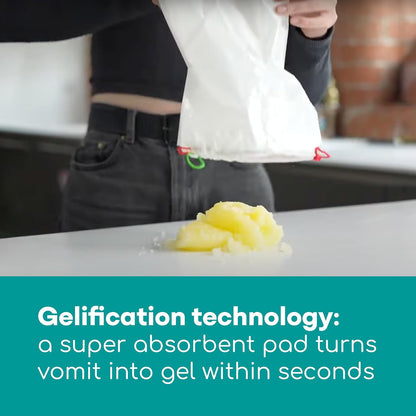 成人和儿童适用的中级吸收性一次性呕吐袋，22 件 - 旅行必备防漏呕吐袋，配有纸巾，可将呕吐物变成凝胶并防止异味 - 钱包必备旅行装呕吐袋