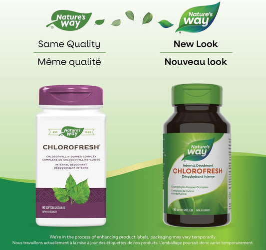 Nature's Way Premium Chlorofresh Softgels - Water-Soluble Chlorophyllin Copper Complex, Internal Deodorant, 90 Softgel Capsules