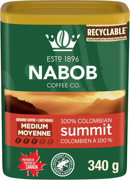 Nabob 中度烘焙 100% 哥伦比亚 Summit 研磨咖啡，340 克罐装