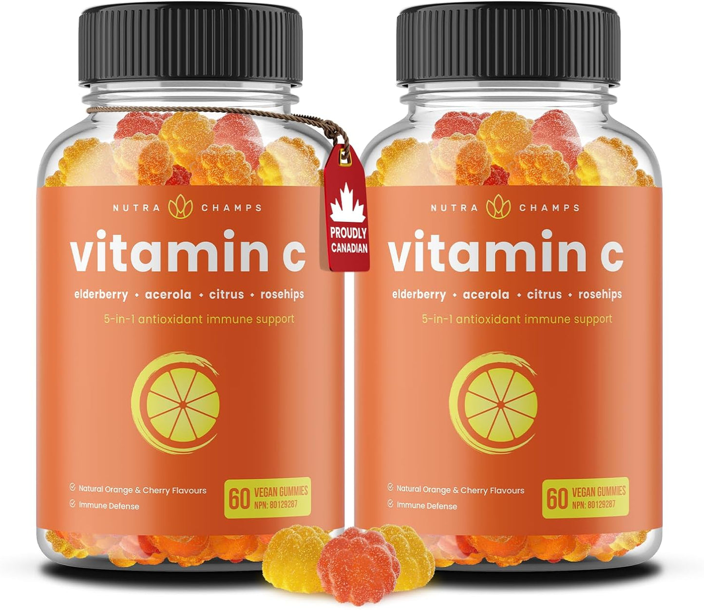 Vitamin C Gummies for Kids & Adults | 5-in-1 Immune Support Supplement with Elderberry, Rosehips, Citrus Bioflavonoids & Acerola Cherry | VIT C Immune Gummy | 120 Vitamin C Chewable Gummies 60 count (Pack of 2)