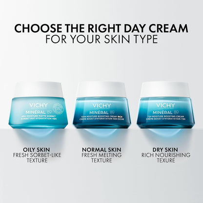 薇姿保湿面霜，矿物 89 哑光冰糕无香凝胶和透明质酸面部精华套装，适合中性至油性、敏感性肌肤，皮肤科医生推荐