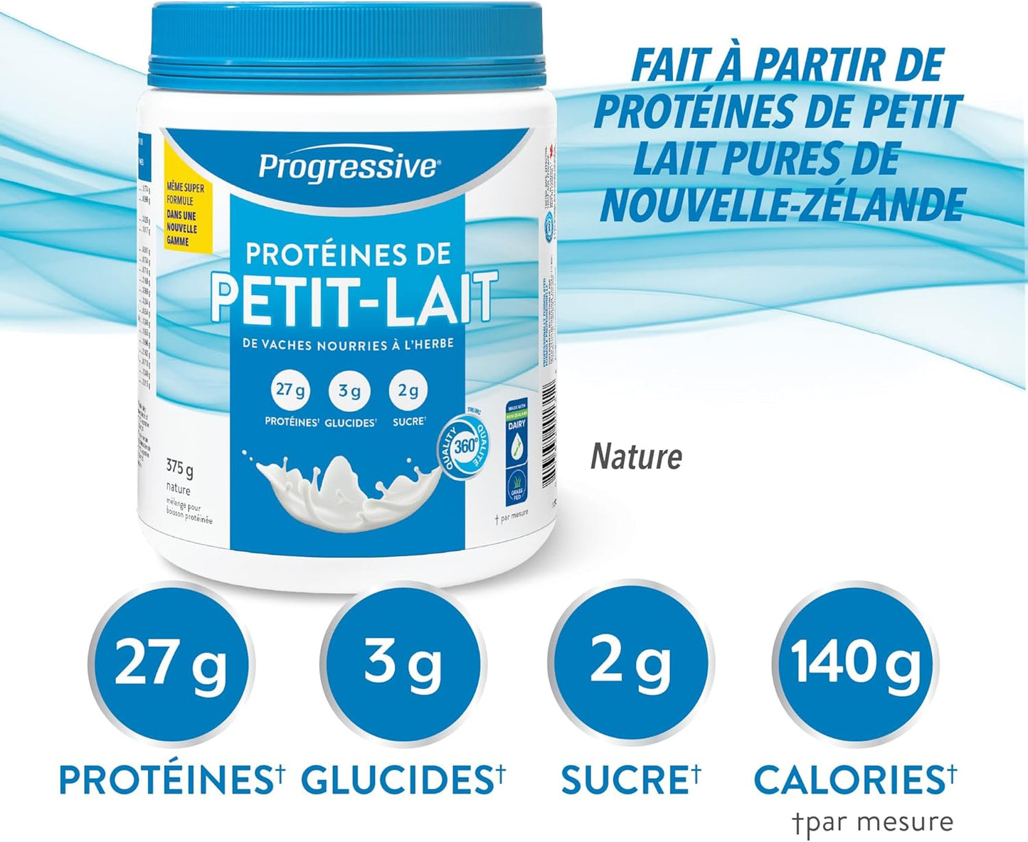 Progressive 草飼 100% 乳清蛋白粉（無味），每匙含 27 克紐西蘭乳清濃縮物，用於增肌，牧場飼養，非基因改造，加拿大製造，不含抗生素和激素，375 克