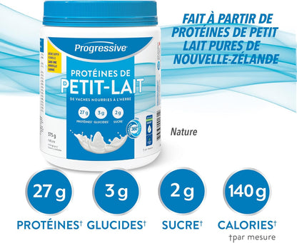 Progressive 草飼 100% 乳清蛋白粉（無味），每匙含 27 克紐西蘭乳清濃縮物，用於增肌，牧場飼養，非基因改造，加拿大製造，不含抗生素和激素，375 克