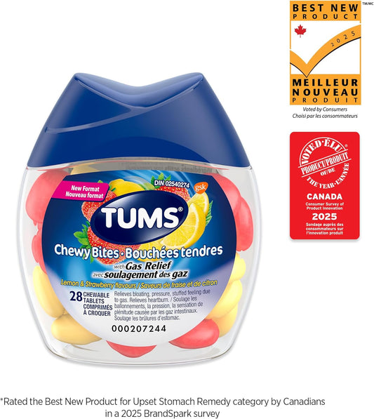TUMS 咀嚼片（緩解脹氣），抗酸劑，緩解胃灼熱，28 片