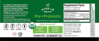 Pure-lē Organicaps – Organic Prebiotic + Probiotic Capsules, 60 Count