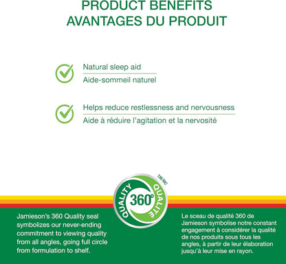 Jamieson 缬草 400 毫克，镇静、不含褪黑素、天然草本助眠，缓解紧张和烦躁。不含麸质，60 粒软胶囊，加拿大制造