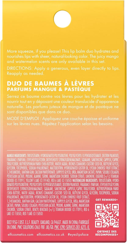 e.l.f. Squeeze Me More Lip Balm Duo, Moisturizing Balm For A Sheer Tint Of Colour, Made With Hyaluronic Acid, Vegan & Cruelty-Free, Mango & Watermelon