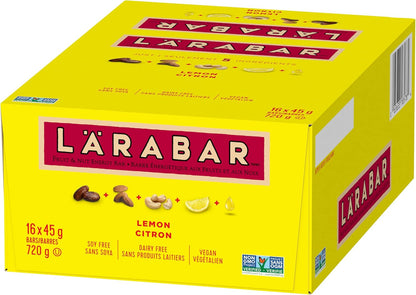 LÄRABAR 柠檬、水果和坚果能量棒，16 条装，无麸质，纯素，家庭装，零食棒，720 克/包