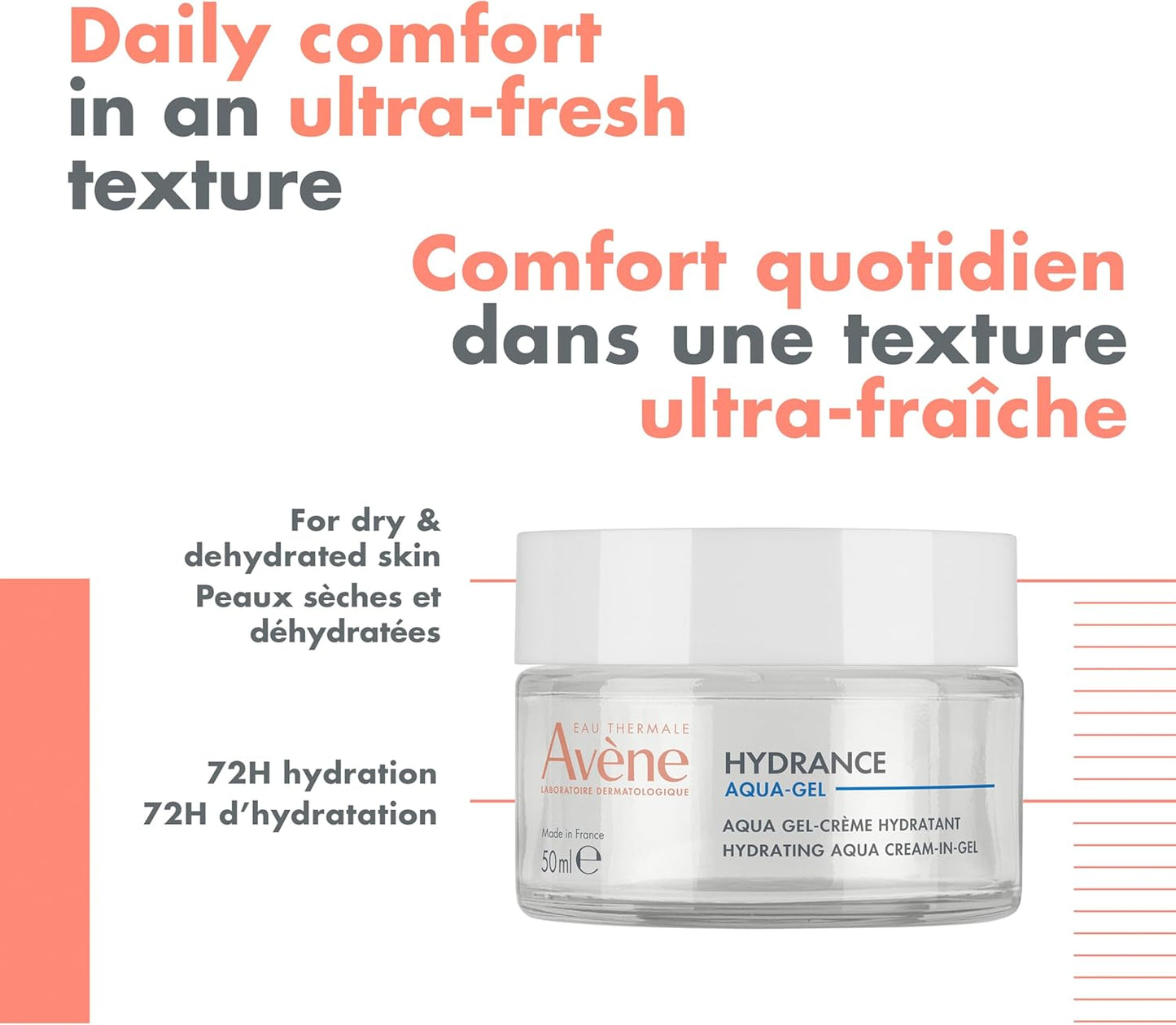Eau Thermale Avène Hydrance Aqua Cream-In-Gel, 72 hours Hydration, For Sensitive and Dehydrated Skin, With Hyaluronic Acid and Aloe Vera, Ultra-Fresh Texture, 50 ml