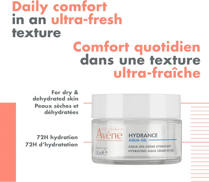 Eau Thermale Avène Hydrance Aqua Cream-In-Gel, 72 hours Hydration, For Sensitive and Dehydrated Skin, With Hyaluronic Acid and Aloe Vera, Ultra-Fresh Texture, 50 ml