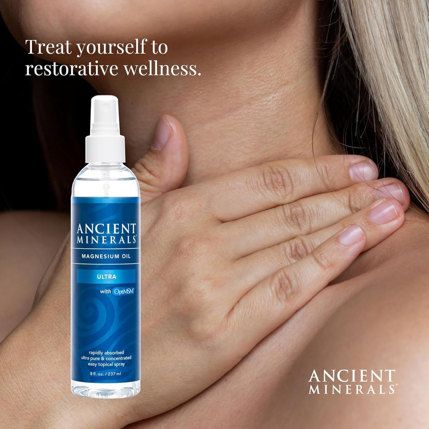 Ancient Minerals 镁油喷雾 ULTRA，含 MSM - 纯 Zechstein 外用氯化镁补充剂，添加 OptiMSM 功效 - 补充装 33.8 盎司（1 升）