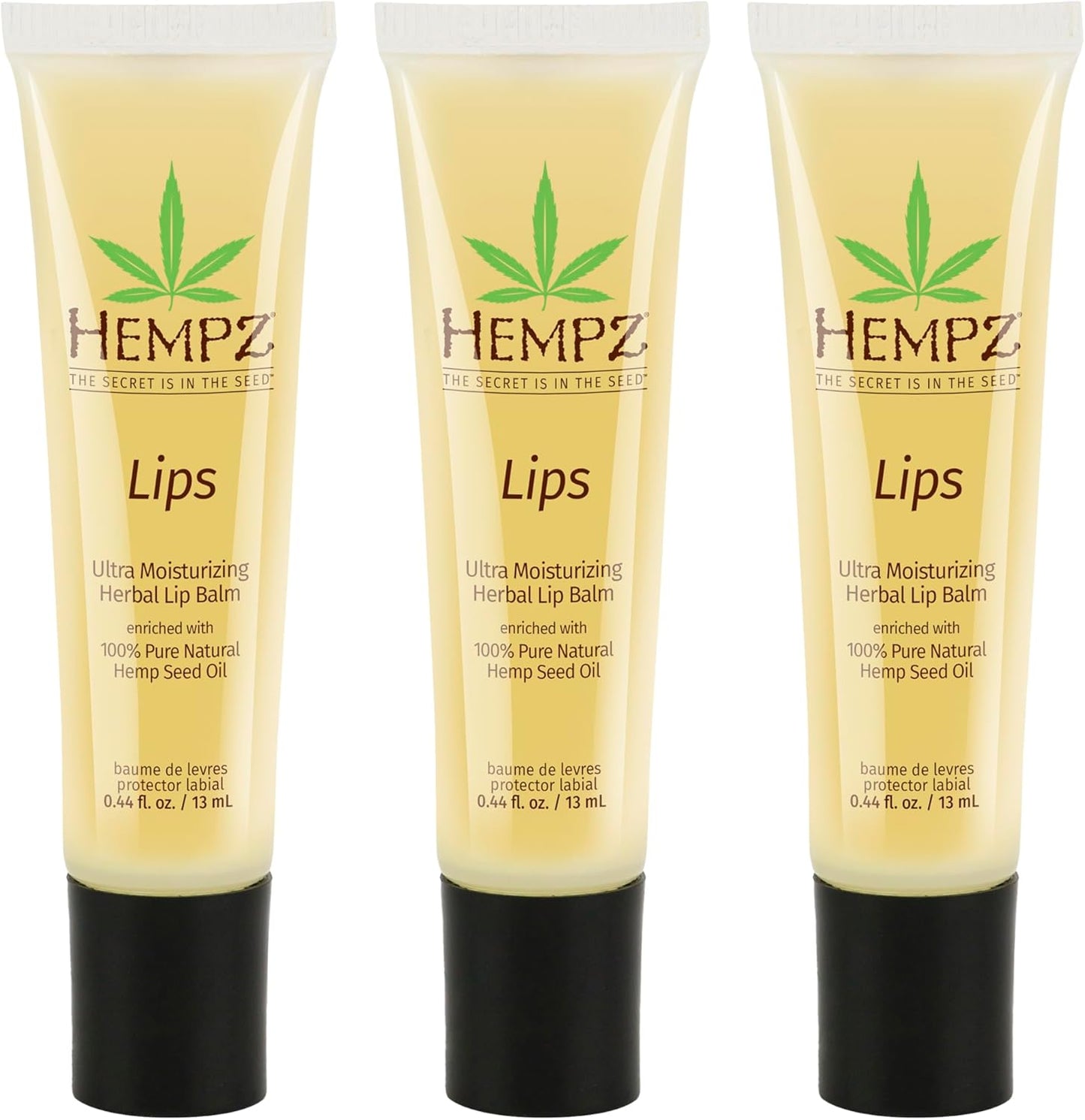 Hempz Original Lip Balm, 3-Pack, travel essential for dry cracked lips, ultra hydrating gloss, .44 oz