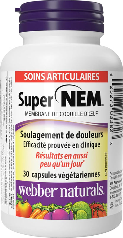 Webber Naturals Super NEM，30粒胶囊，蛋壳膜，缓解关节疼痛和僵硬，不含麸质和乳制品