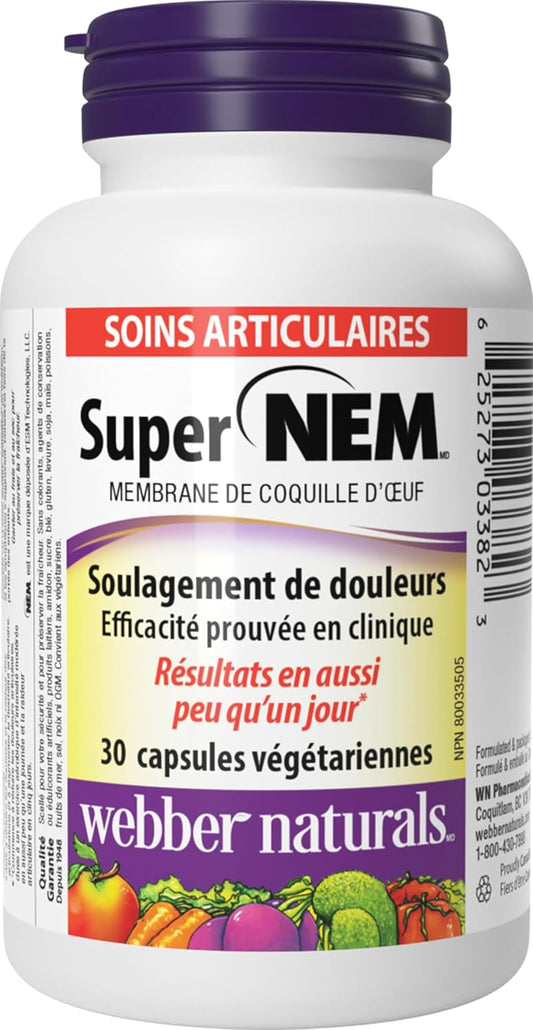 Webber Naturals Super NEM, 30 Capsules, Eggshell Membrane for Support of Joint Pain and Stiffness, Gluten and Dairy Free