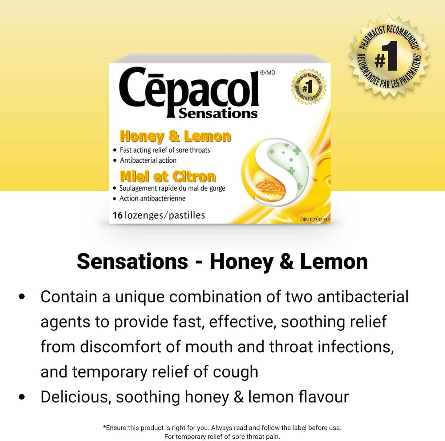 Cepacol Sensations 蜂蜜柠檬喉咙痛润喉糖 36 粒