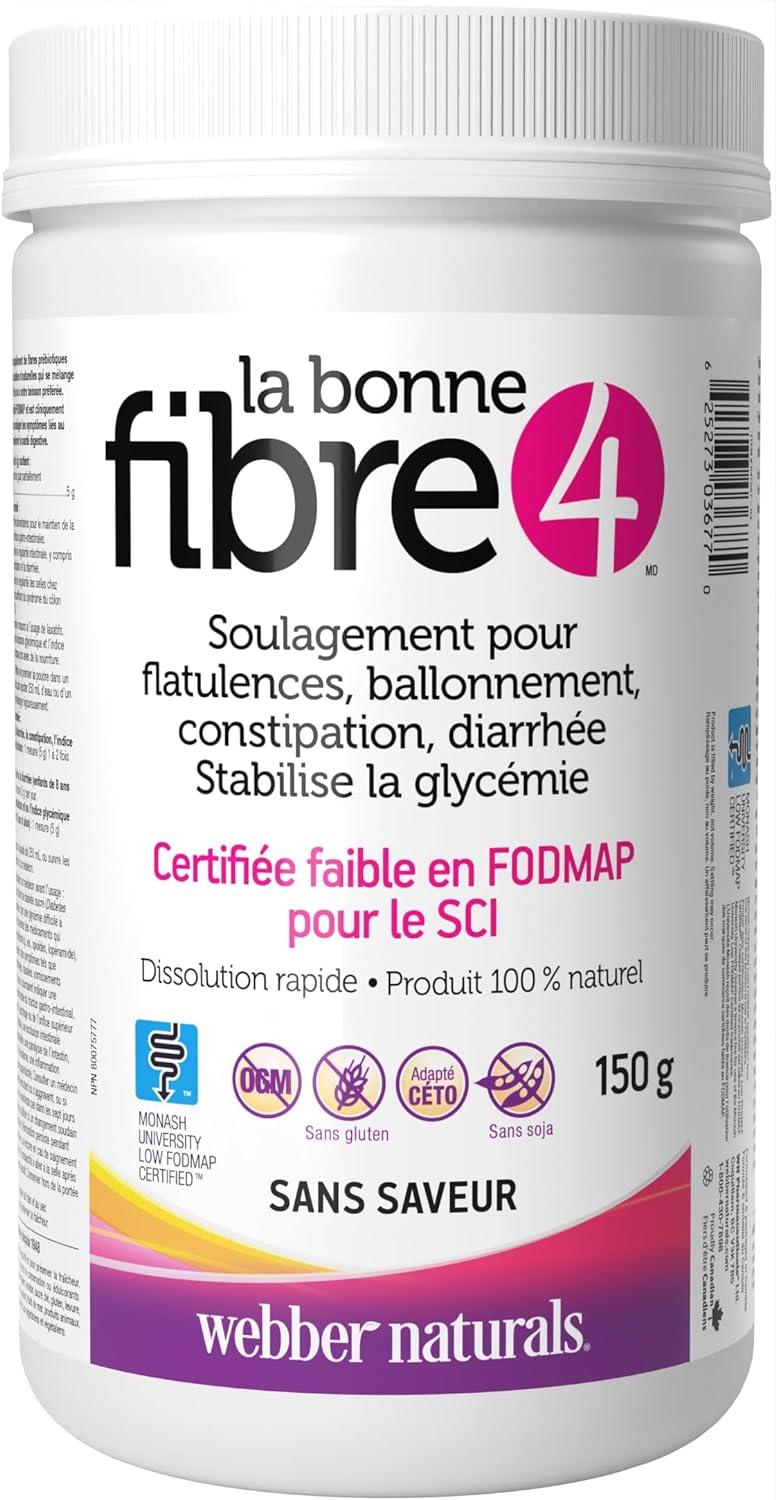 Webber Naturals The Right Fibre4 IBS Intestinal Discomfort 150 g, Unflavoured, 30 Servings, Fibre Supplement for Digestive Health, Low-FODMAP, Vegan