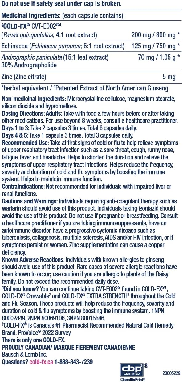 COLD-FX First Signs，有助于缓解咽喉痛、发烧、咳嗽、头痛、流鼻涕、疲劳等症状，北美人参提取物、紫锥菊、穿心莲和锌，48 粒素食胶囊