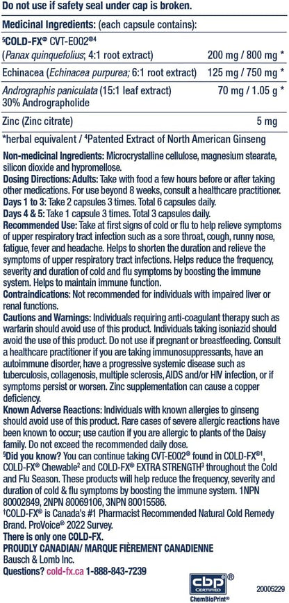 COLD-FX First Signs，有助于缓解咽喉痛、发烧、咳嗽、头痛、流鼻涕、疲劳等症状，北美人参提取物、紫锥菊、穿心莲和锌，48 粒素食胶囊