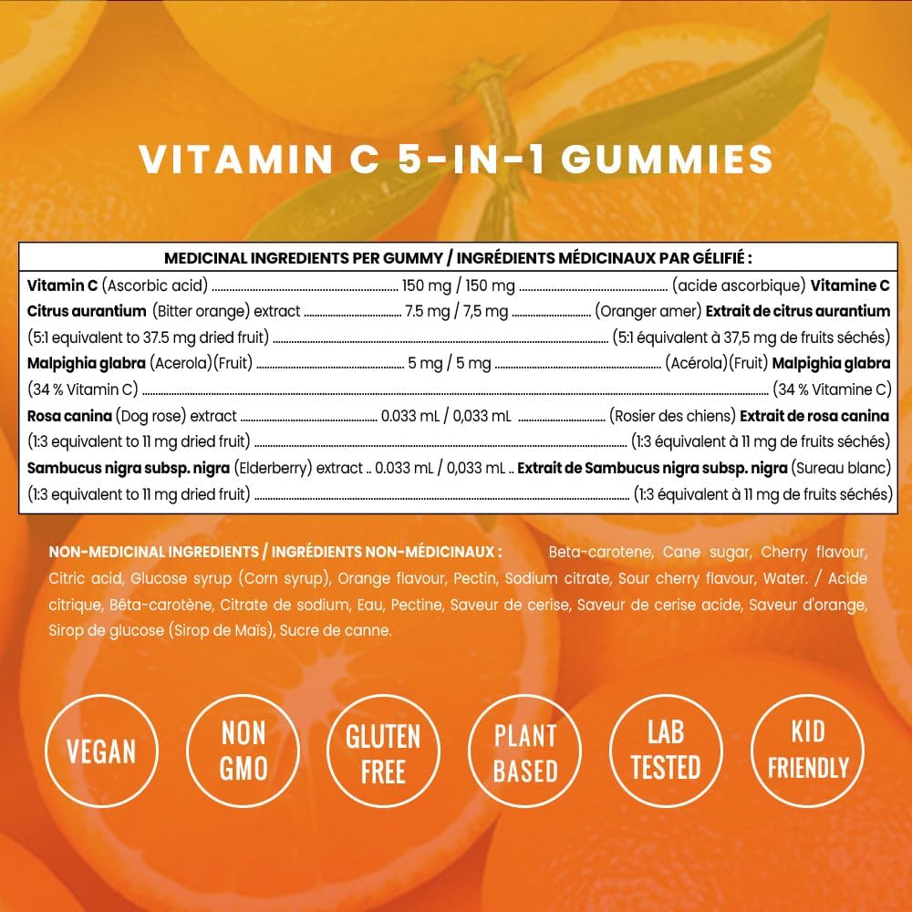 Vitamin C Gummies for Kids & Adults | 5-in-1 Immune Support Supplement with Elderberry, Rosehips, Citrus Bioflavonoids & Acerola Cherry | VIT C Immune Gummy | 120 Vitamin C Chewable Gummies 60 count (Pack of 2)