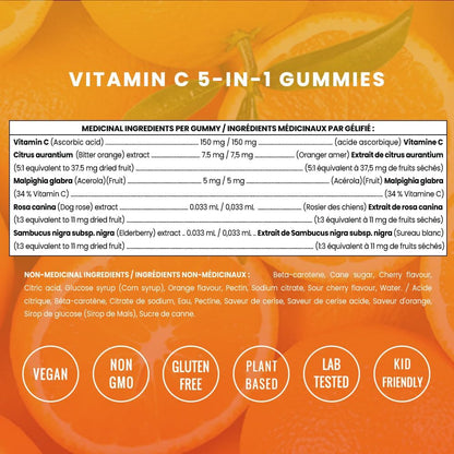 Vitamin C Gummies for Kids & Adults | 5-in-1 Immune Support Supplement with Elderberry, Rosehips, Citrus Bioflavonoids & Acerola Cherry | VIT C Immune Gummy | 120 Vitamin C Chewable Gummies 60 count (Pack of 2)