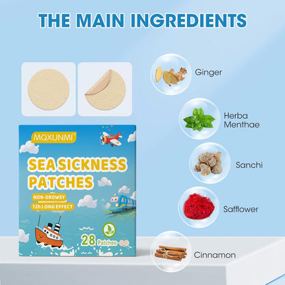 MQXUNMI Sea Sickness Patch for Cruise, 28 Count Motion Sickness Patches- Relieves Dizziness from Seasickness and carsickness, Suit for Travel of Car and Boat Rides, Cruise and Airplane