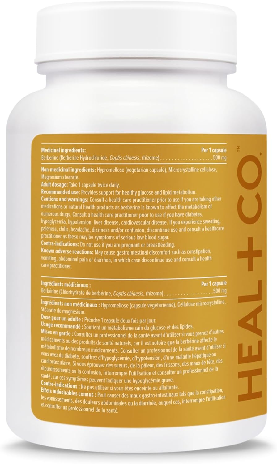Heal + Co. Berberine 1000mg - High Power, Ultra-Pure, Organic, Superfood - Vegan, GMO-Free, Gluten-Free, Allergen-Free - Box of 90 Vegetable Capsules