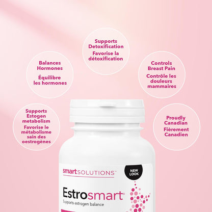 Smart Solutions Estrosmart Vegetarian Capsules, Balances Hormones, Supports Estrogen Metabolism, and Controls Breast Pain. With Calcium D-Glucarate, and DIM, Gluten-Free, Soy-Free, No Artificial Preservatives or Sweetene…