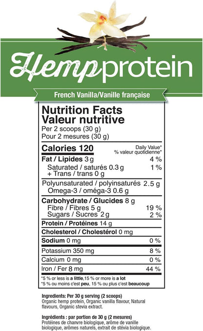 Prairie Naturals Organic Raw Hemp Protein - French Vanilla Flavour 400 gram