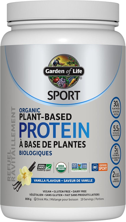 Garden of Life Sport Organic Plant Based Protein, Vanilla, 806g. Formulated with pea protein to help your body recover faster, build and repair muscle and fuel your metabolism along with Truly Clean multi-sourced plant b…