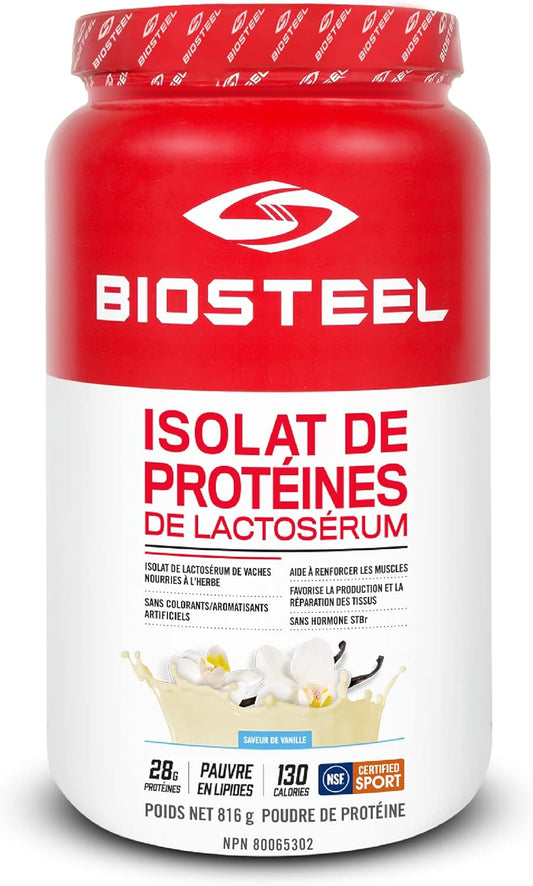BioSteel Whey Protein Isolate Powder, Grass-Fed and Non-GMO Post Workout Formula, Vanilla, 24 Servings