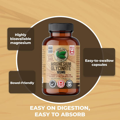 Pure Lab Vitamins 甘胺酸鎂 165 毫克 – 60 粒膠囊 - 支持肌肉功能