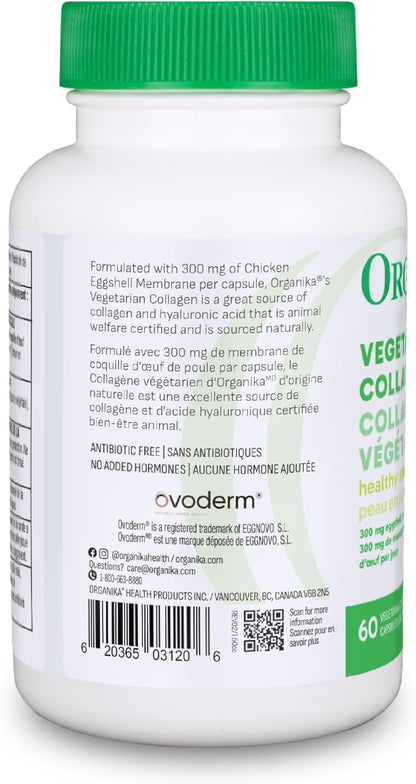 Organika Canadian-Made Vegetarian Collagen - Sourced From Natural Eggshell Membrane | For Healthier Skin, Hair, Nails and Joints - 60vcaps