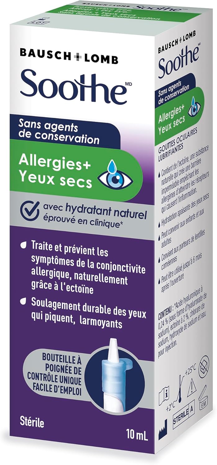 Soothe Preservative Free Eye Drops for Dry Eyes, Allergy Relief for Red, Itching Eyes, 10mL
