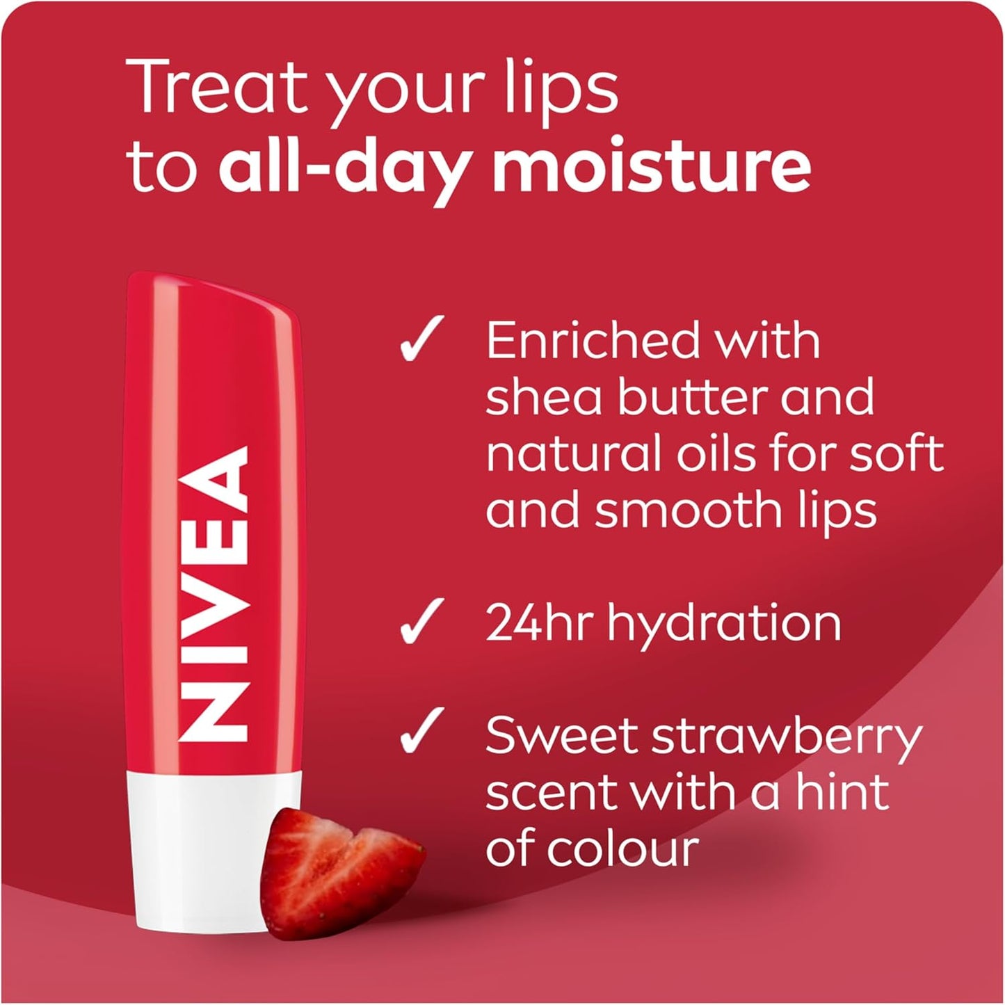 NIVEA Strawberry Shine Lip Balm (2x4.8g) | Shimmery Red Tinted Lip Care, 24H Hydration