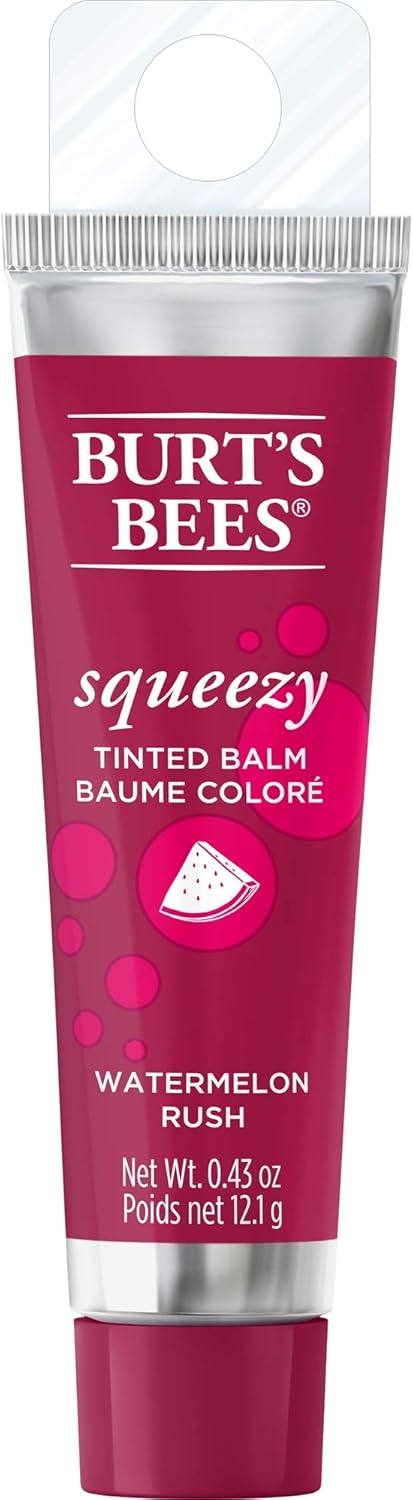 Burt's Bees 100% 天然挤压式有色润唇膏，西瓜味，母亲节礼物，12.1 克挤压管，1 支