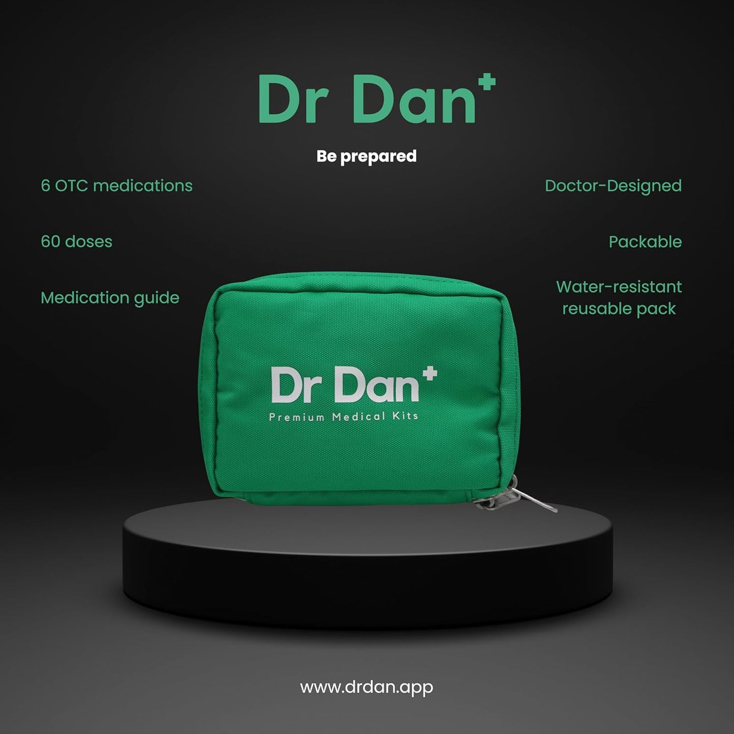 Dr Dan 紧凑型旅行药物套装，便携式医生设计的 OTC 药品收纳盒，可缓解头痛、发烧和胃部不适，适合旅行、徒步旅行和户外活动