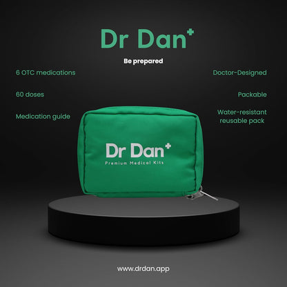 Dr Dan 紧凑型旅行药物套装，便携式医生设计的 OTC 药品收纳盒，可缓解头痛、发烧和胃部不适，适合旅行、徒步旅行和户外活动