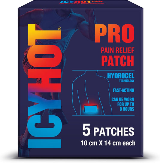 Icy Hot Pro 止痛贴，速效贴片，适用于缓解肌肉酸痛、关节痛、轻微背痛、拉伤和扭伤，樟脑 3%、薄荷醇 5% 和高级水凝胶技术，5 片装