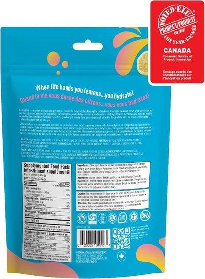 Organika 加拿大制造电解质粉 - 粉红柠檬水小袋装 - 随时随地补充水分和电解质，含益生元和维生素 C，3.5 克 x 20 包