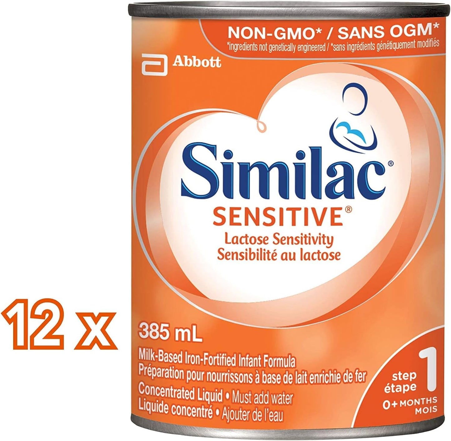 Similac Sensitive 乳糖敏感婴儿配方奶粉，浓缩液，12 x 385 毫升，0+ 个月，橙味，385 毫升（12 包）