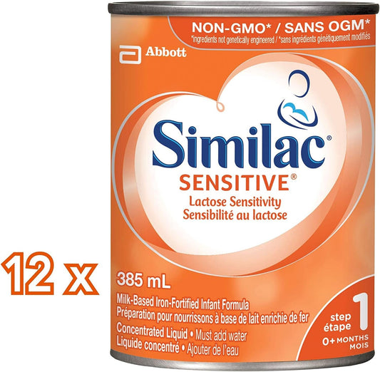 Similac Sensitive 乳糖敏感嬰兒配方奶粉，濃縮液，12 x 385 毫升，0+ 個月，橙味，385 毫升（12 包）