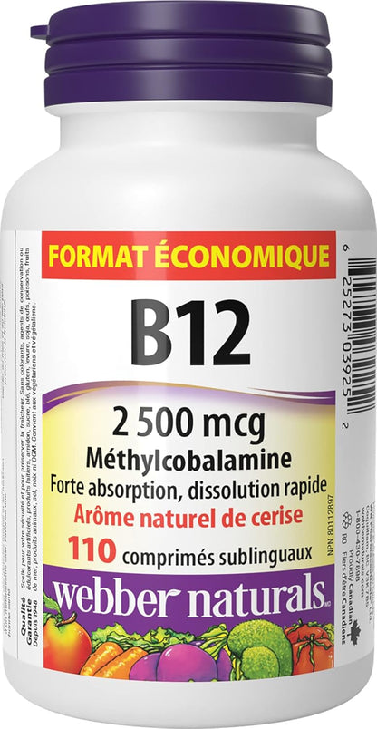 Webber Naturals 维生素 B12 2500 微克速溶片和维生素 D3 1000 国际单位，260 片，有助于骨骼和牙齿健康，维持身体健康