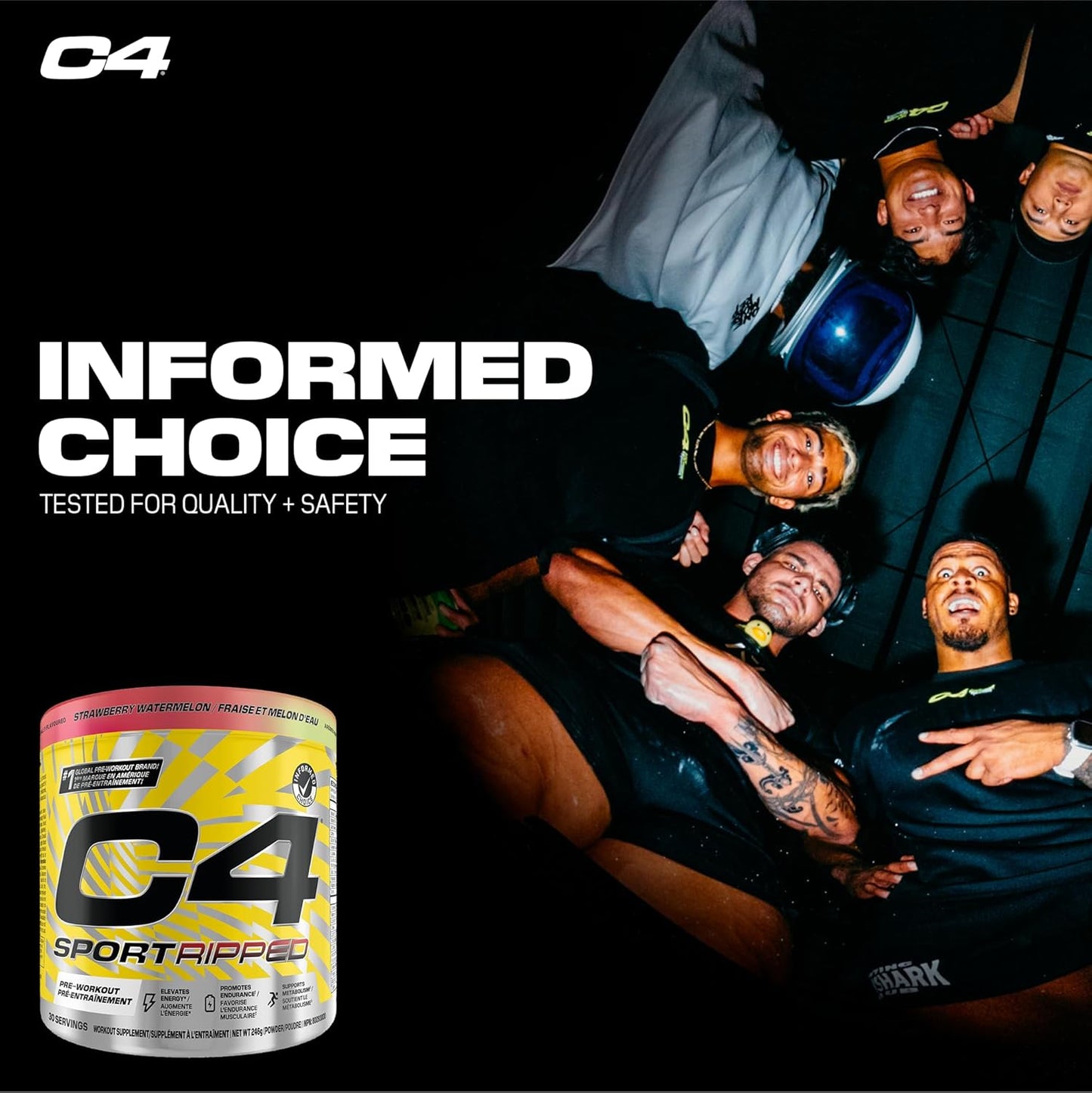 Cellucor C4 Sport Ripped 產熱運動前粉 - Informed-Choice 認證運動前能量和脂肪代謝 - 草莓西瓜味，30 份
