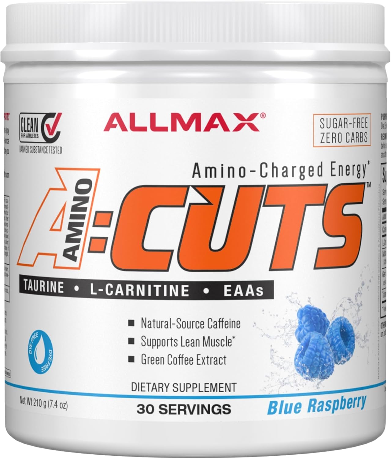 ALLMAX Nutrition ACUTS - 含牛磺酸和 AMINOCUTS 的氨基酸粉补充剂 (A:CUTS) - 体重管理 BCAA（左旋肉碱 + 牛磺酸 + 绿咖啡）- 枸杞 - 252 克 - 36 份