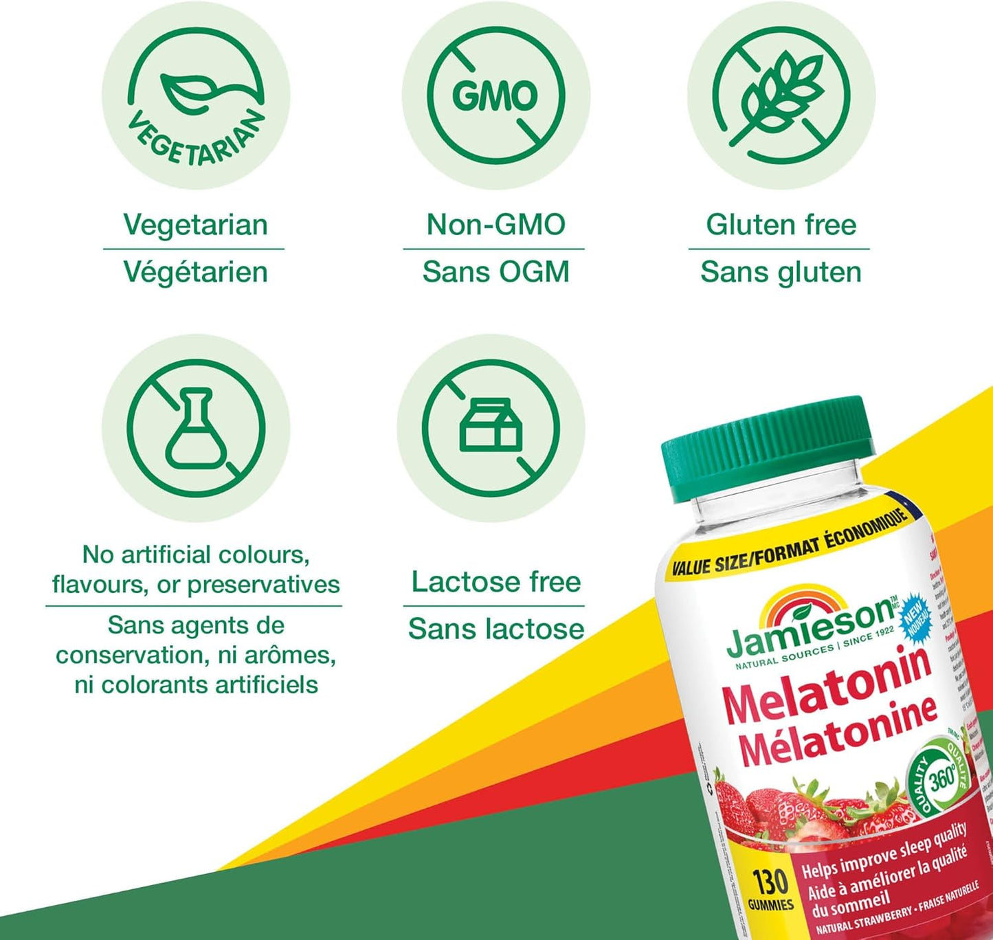 Jamieson 褪黑素 2.5 毫克軟糖，天然草莓風味，改善睡眠質量，延長睡眠時間，幫助重置睡眠-覺醒週期。素食、非基因改造、無麩質、無人工香料、色素…