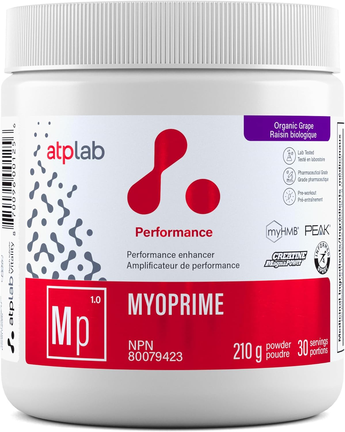 ATP LAB - Myoprime 210克（有机葡萄味）30份 - 肌酸一水合物粉 - 肌酸蛋白粉 - 性能增强剂 - 减少蛋白质分解