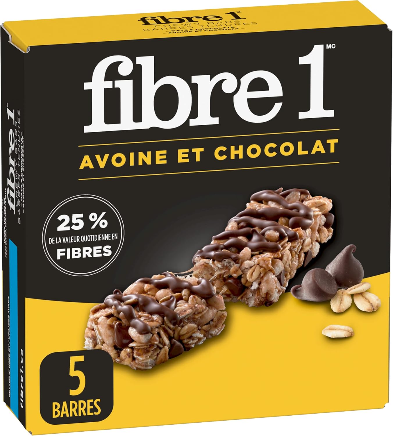 FIBRE 1 燕麦巧克力软糖棒，天然口味，5条装，零食棒