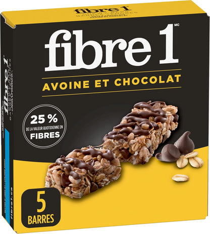 FIBRE 1 燕麦巧克力软糖棒，天然口味，5条装，零食棒