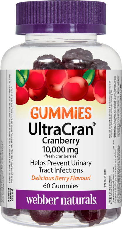 Webber Naturals UltraCran 蔓越莓 10,000 毫克軟糖，60 顆軟糖，有助於預防泌尿道感染，純素